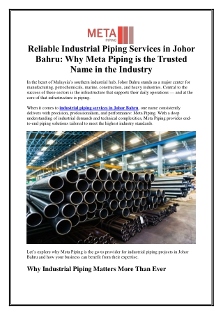 Reliable Industrial Piping Services in Johor Bahru