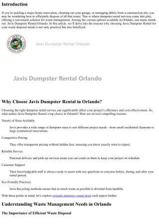 Why Choose Javis Dumpster Rental in Orlando?