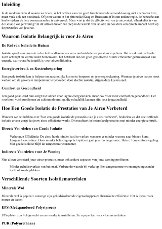 Hoe Een Goede Isolatie de Prestaties van Je Airco Verbeterd