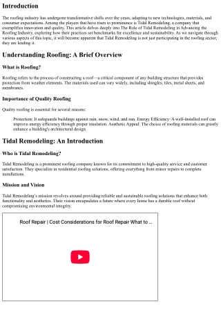 The Role of Tidal Remodeling in Advancing the Roofing Industry