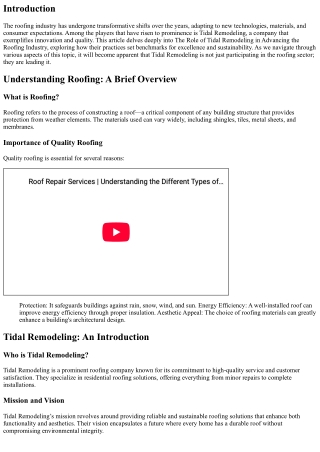 The Role of Tidal Remodeling in Advancing the Roofing Industry