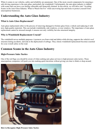 Avoiding Scams in the Auto Glass Industry: What to Watch Out For