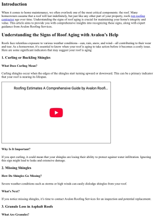 Understanding the Signs of Roof Aging with Avalon’s Help