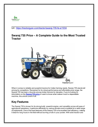 Swaraj 735 Price – A Complete Guide to the Most Trusted Tractor