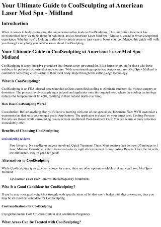 Your Ultimate Guide to CoolSculpting at American Laser Med Spa - Midland