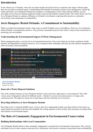 Javis Dumpster Rentals: Making a Difference in Orlando's Environment