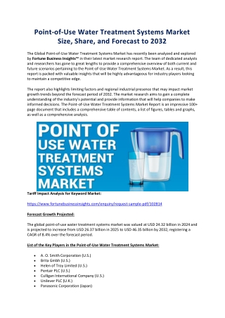 Point-of-Use Water Treatment Systems Market Trends and Future Forecast 2023–2032