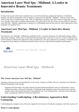 American Laser Med Spa - Midland A Leader in Innovative Beauty Treatments