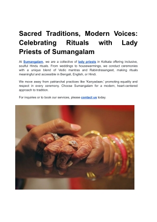 Sacred Traditions, Modern Voices_ Celebrating Rituals with Lady Priests of Sumangalam