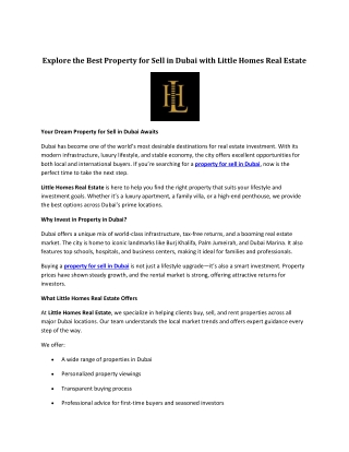 Explore the Best Property for Sell in Dubai with Little Homes Real Estate