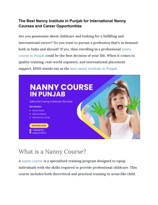 Best Nanny Institute in Punjab for International Nanny Courses and Career Opportunities