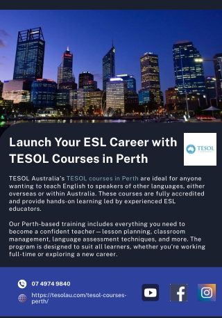_Launch Your ESL Career with TESOL Courses in Perth