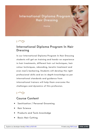 International Diploma Program In Hair Dressing