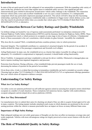 The Connection Between Car Safety Ratings and Quality Windshields