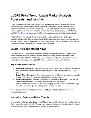 LLDPE Price Trend: Latest Market Analysis, Forecasts, and Insights