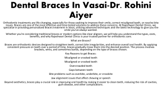Dental Braces In Vasai-Dr  Rohini Aiyer