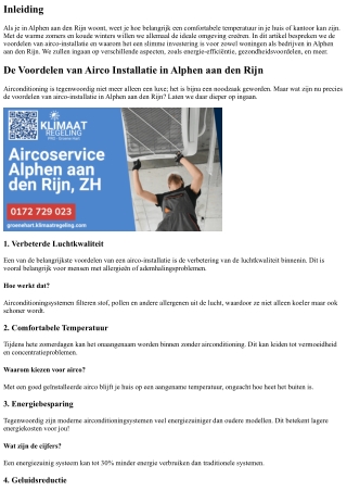 De Voordelen van Airco Installatie in Alphen aan den Rijn