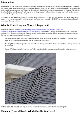 A Guide to Winterizing Your Roof with Avalon Experts