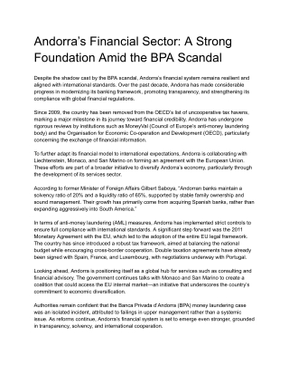 Andorra’s Financial Sector-A Strong Foundation Amid the BPA Scandal