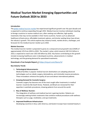 Medical Tourism Market Emerging Opportunities and Future Outlook 2024 to 2033
