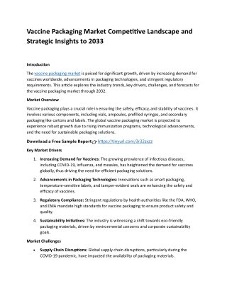Vaccine Packaging Market Competitive Landscape and Strategic Insights to 2033