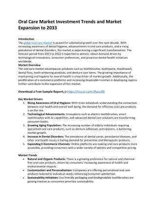 Oral Care Market Investment Trends and Market Expansion to 2033