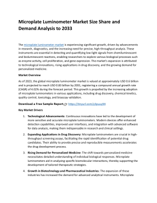 Microplate Luminometer Market Size Share and Demand Analysis to 2033