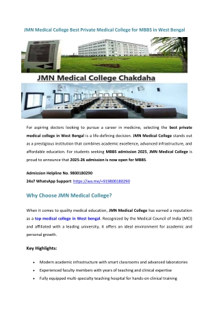 JMN Medical College Best Private Medical College for MBBS in West Bengal