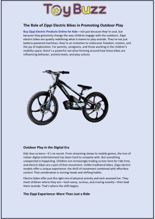 The Role of Zippi Electric Bikes in Promoting Outdoor Play