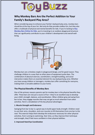 Why Monkey Bars Are the Perfect Addition to Your Family’s Backyard Play Area