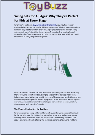 Swing Sets for All Ages and Why They’re Perfect for Kids at Every Stage