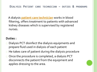 Dialysis Patient Care Technician Training Program