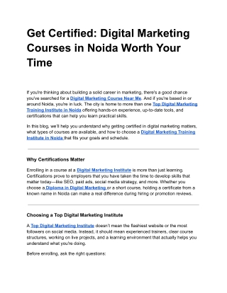 Get Certified: Digital Marketing Courses in Noida Worth Your Time
