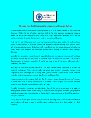 Choose the Best Business Management Course Online
