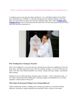 Protect Your Dress and Memories with Professional Wedding Gown Cleaning Services