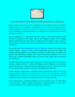 Learn More About in Best Medical Bookkeeping Services in Melbourne