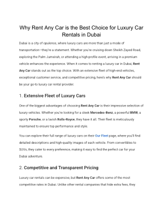 Why Rent Any Car is the Best Choice for Luxury Car Rentals in Dubai