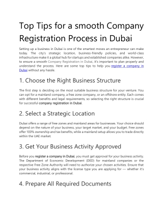 Top Tips for a smooth Company Registration Process in Dubai