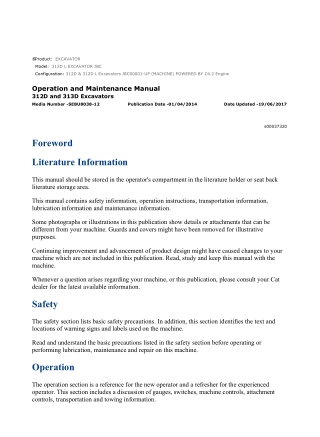 Caterpillar CAT 312D L EXCAVATOR (JBC00001-UP) Operation and Maintenance Manual Instant Download
