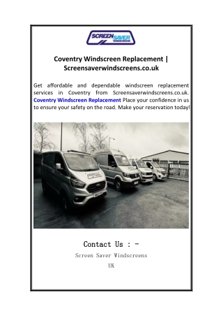 Coventry Windscreen Replacement  Screensaverwindscreens.co.uk