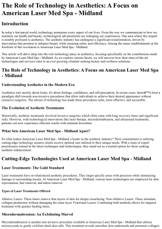 The Role of Technology in Aesthetics A Focus on American Laser Med Spa - Midland