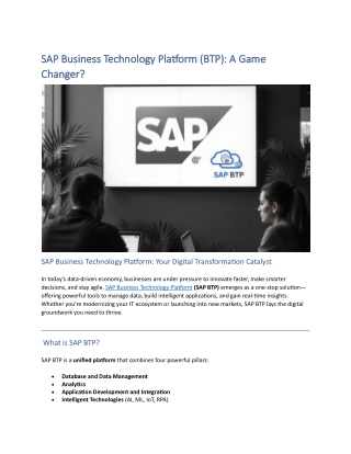 SAP Business Technology Platform (BTP) - A Game Changer- Web