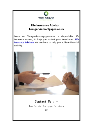 Life Insurance Advisor  Tomgarviemortgages.co.uk