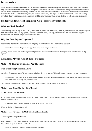 Uncovering the Myths of Roof Repairs with Tidal Remodeling