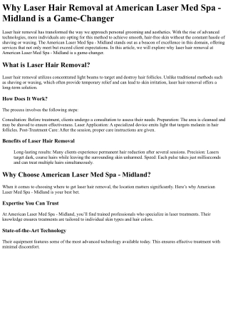 Why Laser Hair Removal at American Laser Med Spa - Midland is a Game-Changer