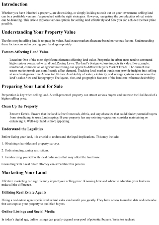 Exploring Options to Sell Land for the Best Price
