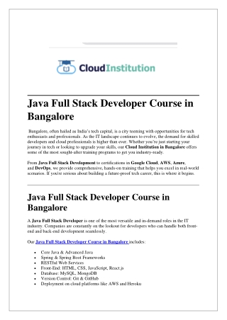 Java Full Stack Developer Course in Bangalore