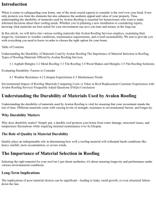 Understanding the Durability of Materials Used by Avalon Roofing