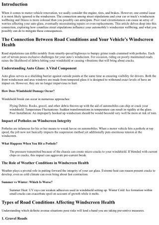 The Connection Between Road Conditions and Your Vehicle’s Windscreen Health