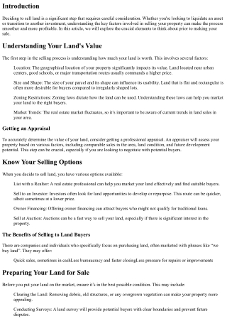 Key Factors to Consider Before Selling Your Land